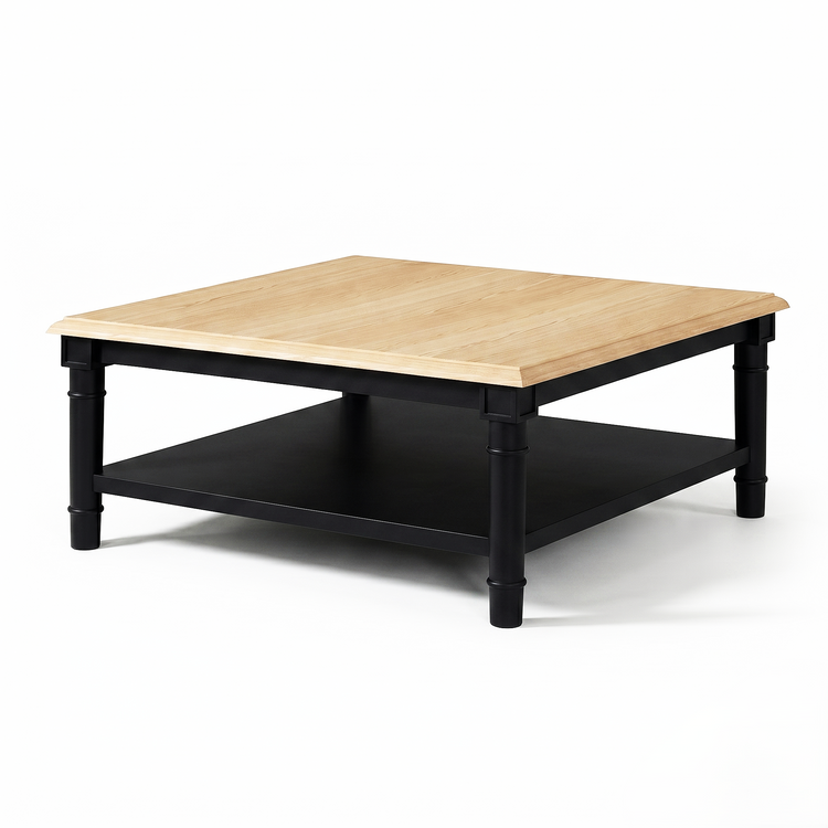 Tavolino Crestwood - Rovere Massello - Nero e Rovere - 100 x 100 x 40 cm
