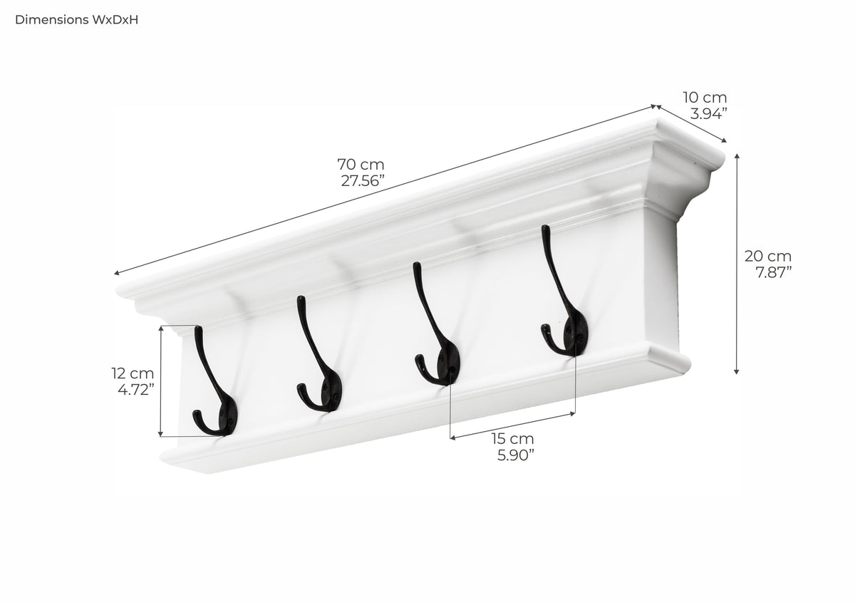 Halifax Coat Hanger Wall Unit 4 Hooks - Wit | Marcottestyle