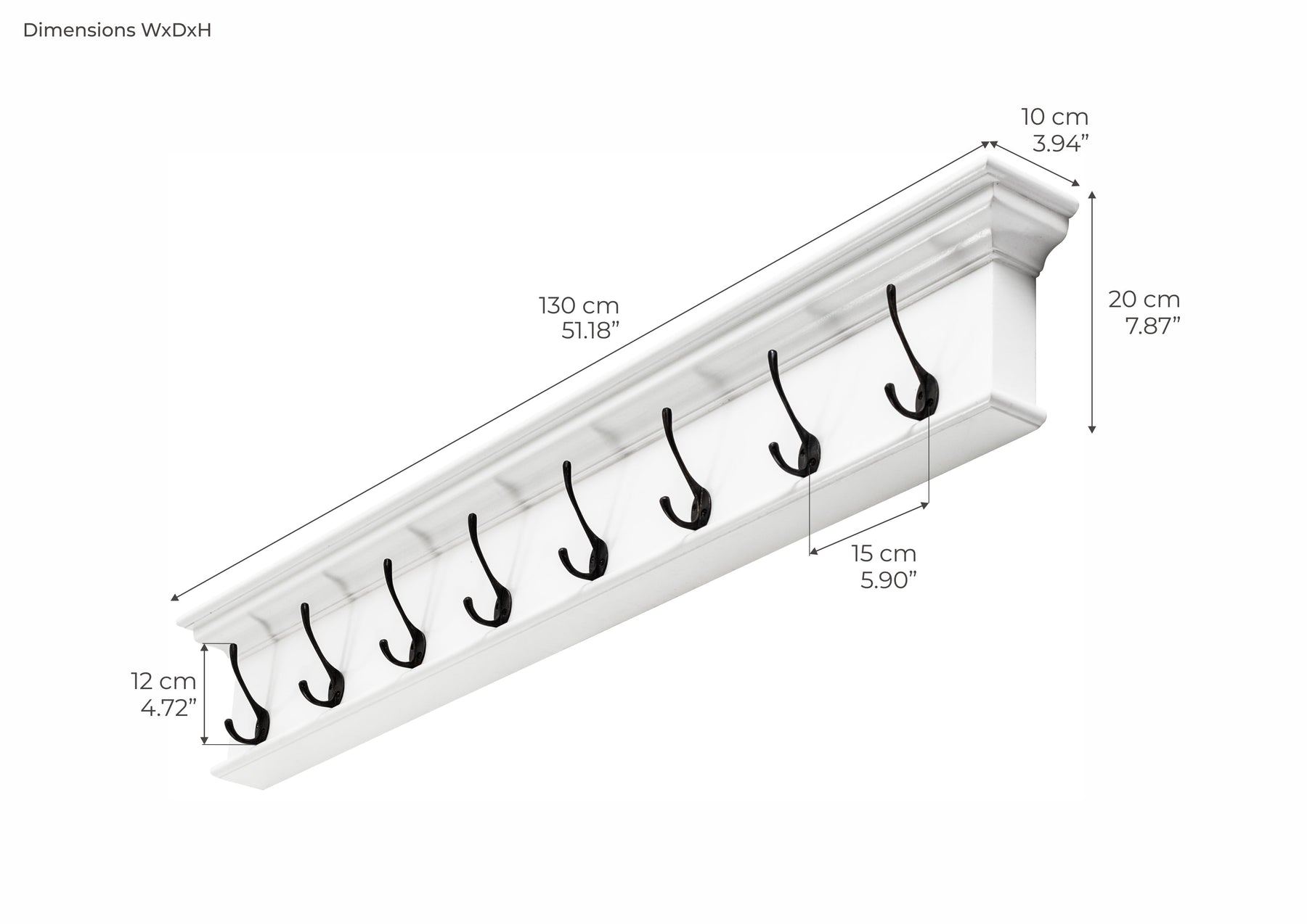Halifax Coat Hanger Étagère murale 8 Hook - Blanc