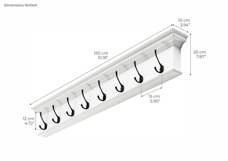 Halifax Coat Hanger Wall Unit 8 Hook - Wit | Marcottestyle