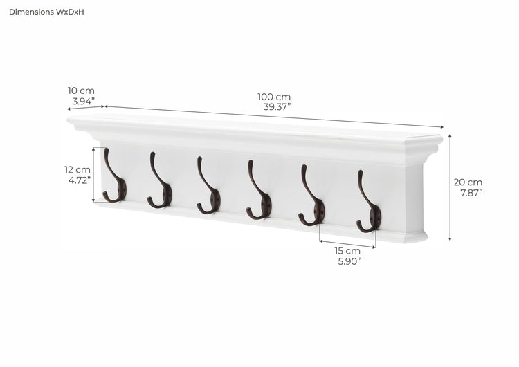 Halifax Coat Hanger Wall Unit 6 Hook - Wit | Marcottestyle