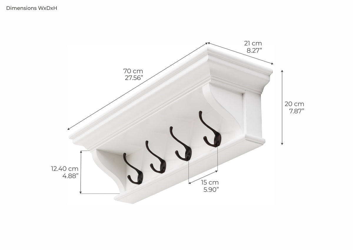 Halifax 4 Hook Coat Rack 70cm - White - Lifestyle View | Marcottestyle