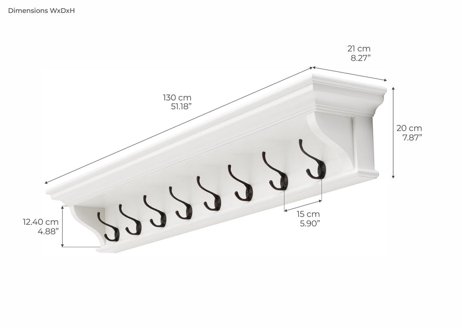 Halifax 8 Hook Coat Rack 130cm - Blanc