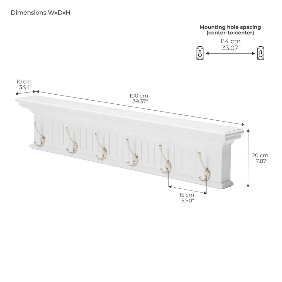 Skansen Coat Rack 6 Hooks with dimensions