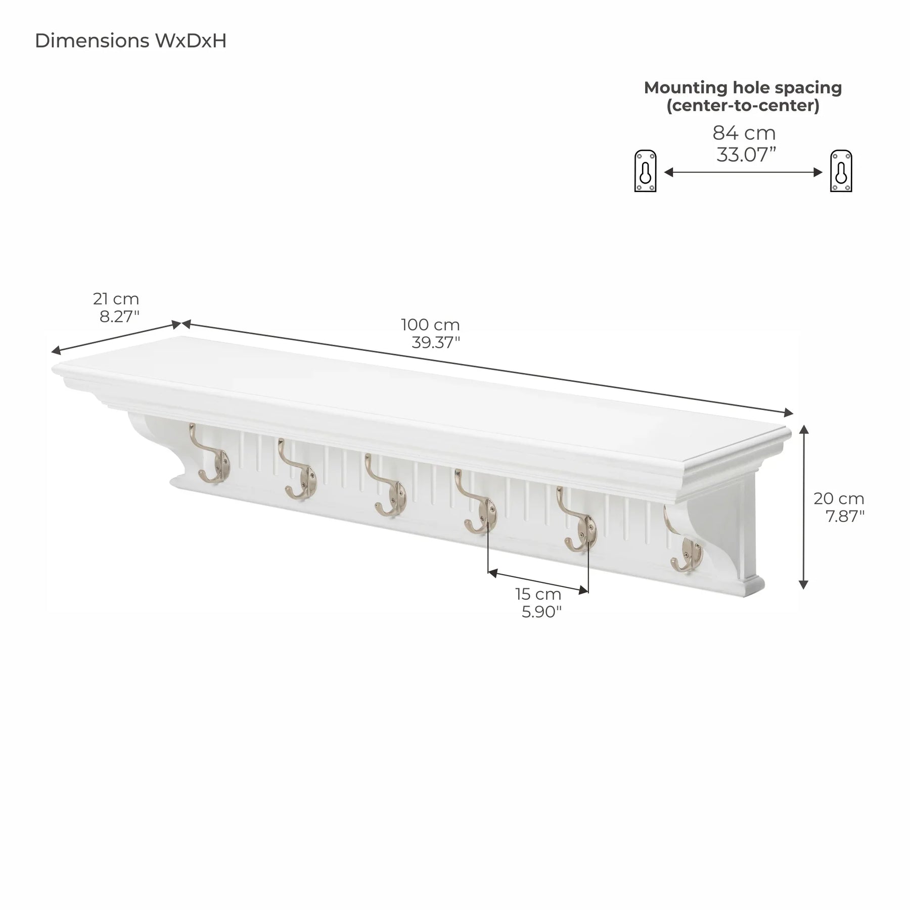 Skansen Provincial Coat Rack 6 Hooks with dimensions