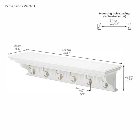 Skansen Provincial Coat Rack 6 Hooks with dimensions