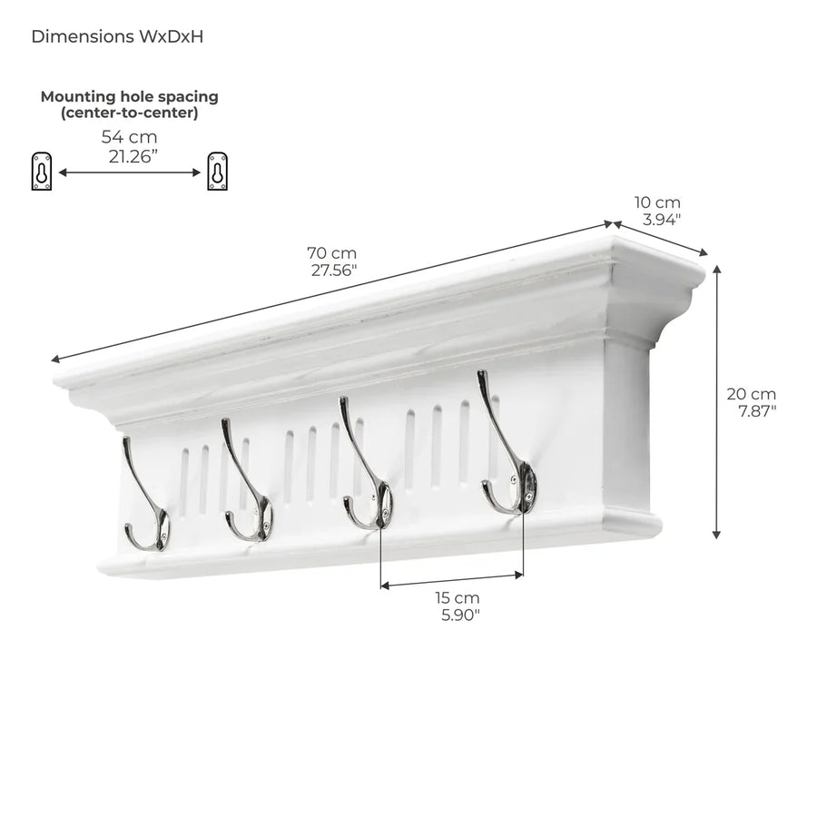 Skansen Coat Rack 4 Hooks with dimensions