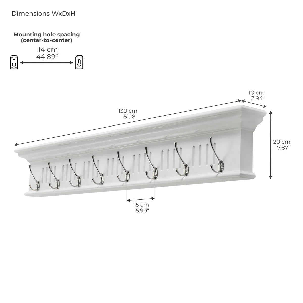 Skansen Coat Rack 8 Hooks with dimensions