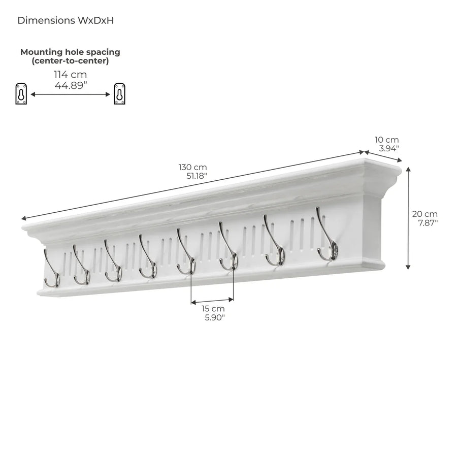 Skansen Coat Rack 8 Hooks with dimensions