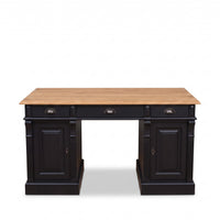Desk Auxerre in black with oak top, front view, 140 x 70 x 78 cm