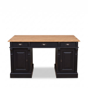 Schreibtisch - Auxerre - Massivkiefer - 140 x 70 x 78 cm - Schwarz mit Eichenplatte