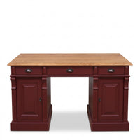 Desk Auxerre in bordeaux with oak top, front view, 140 x 70 x 78 cm