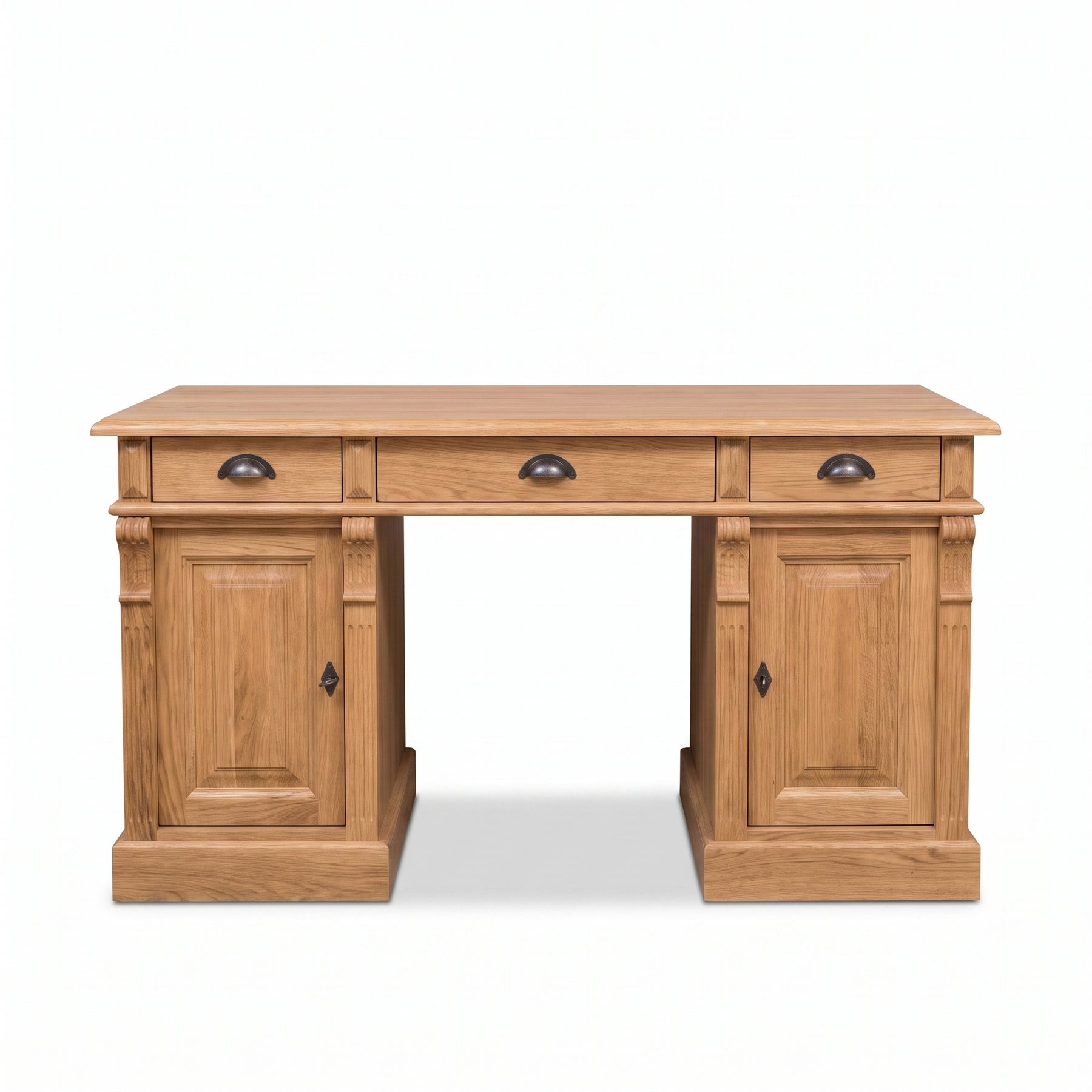 Desk Auxerre in solid oak, front view, 140 x 70 x 78 cm