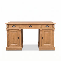 Desk Auxerre in solid oak, front view, 140 x 70 x 78 cm