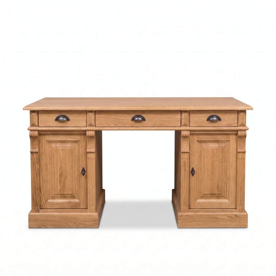 Desk Auxerre in solid oak, front view, 140 x 70 x 78 cm