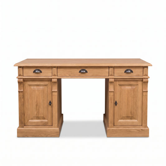 Desk Auxerre in solid oak, front view, 140 x 70 x 78 cm