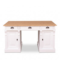 Desk Auxerre in white with oak top, front view, 140 x 70 x 78 cm
