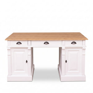 Schreibtisch - Auxerre - Massivkiefer - 140 x 70 x 78 cm - Weiß mit Eichenplatte