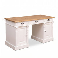 Desk Auxerre in white with oak top, three-quarter view from the front left, 140 x 70 x 78 cm