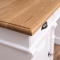 Desk Auxerre in white with oak top, close-up of the finish and construction, 140 x 70 x 78 cm