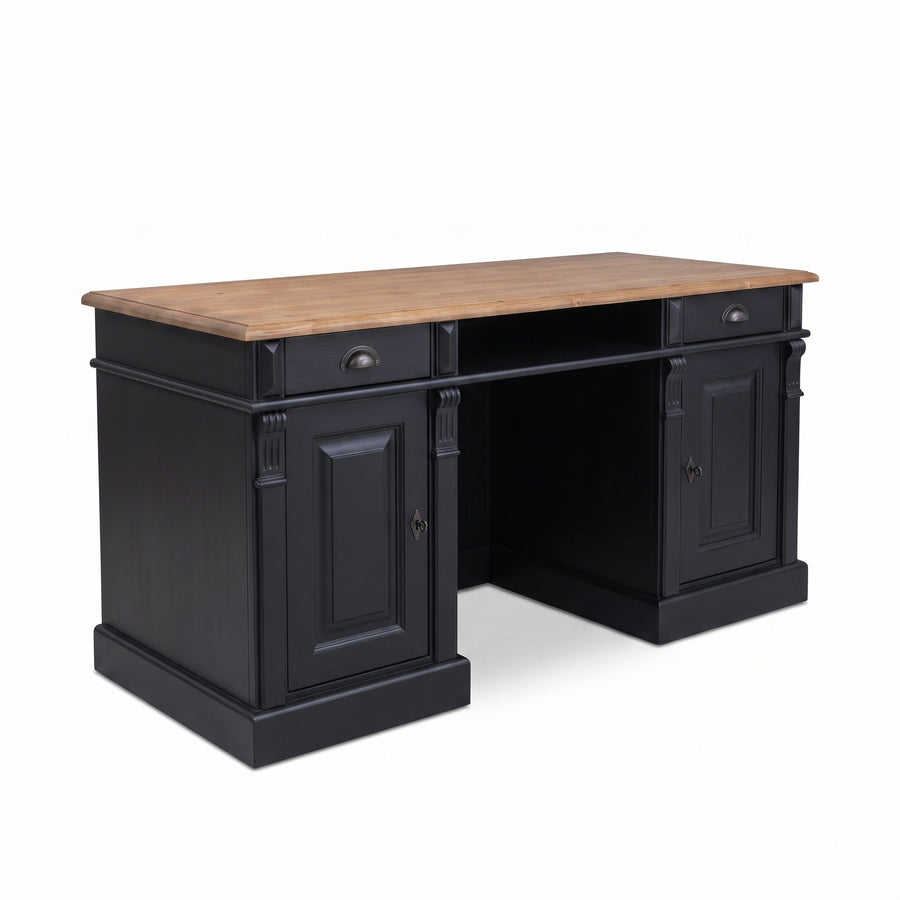 Desk Montreuil in black, three-quarter view from the front left, 160 x 70 x 78 cm