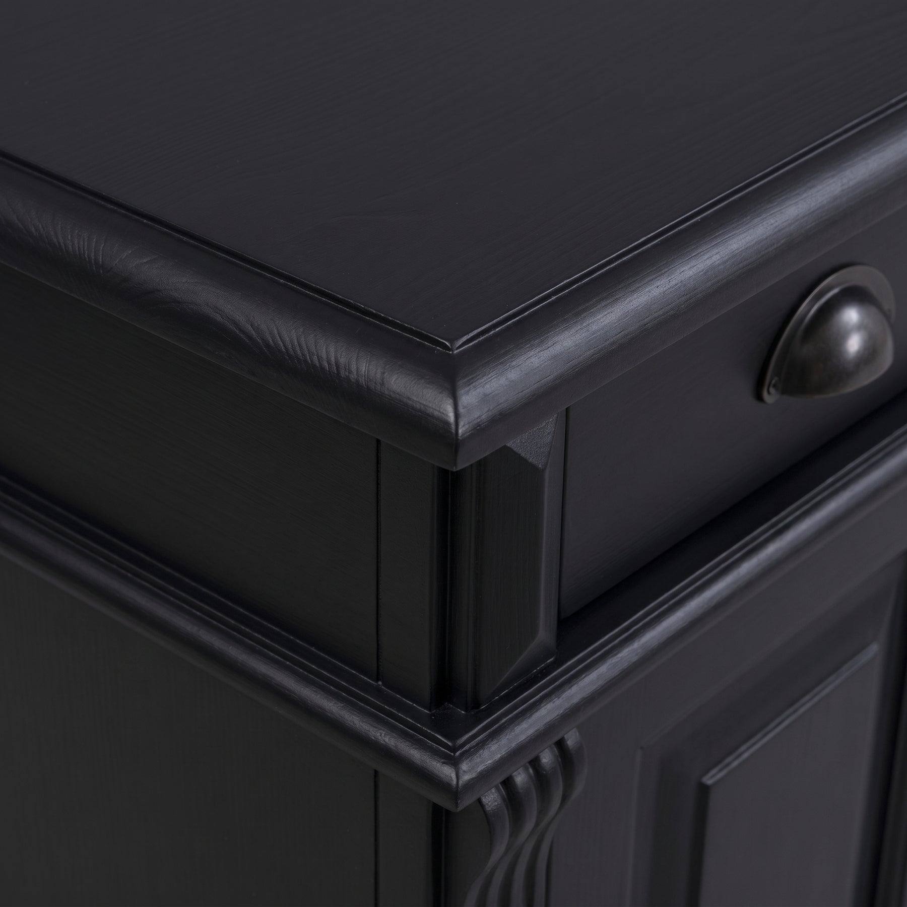 Desk Montreuil in black, close-up of the finish and construction, 160 x 70 x 78 cm