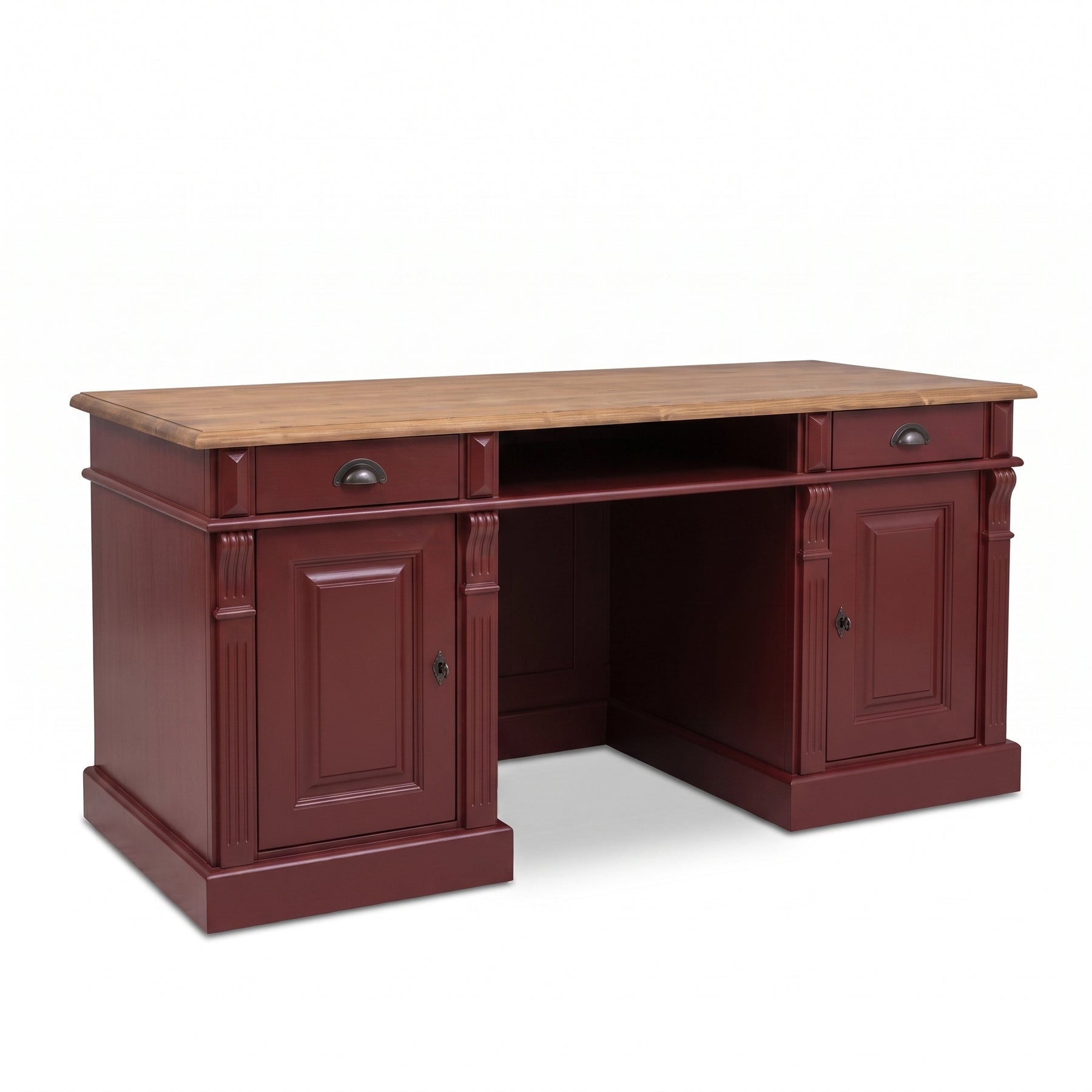 Desk Montreuil in bordeaux, three-quarter view from the front left, 160 x 70 x 78 cm