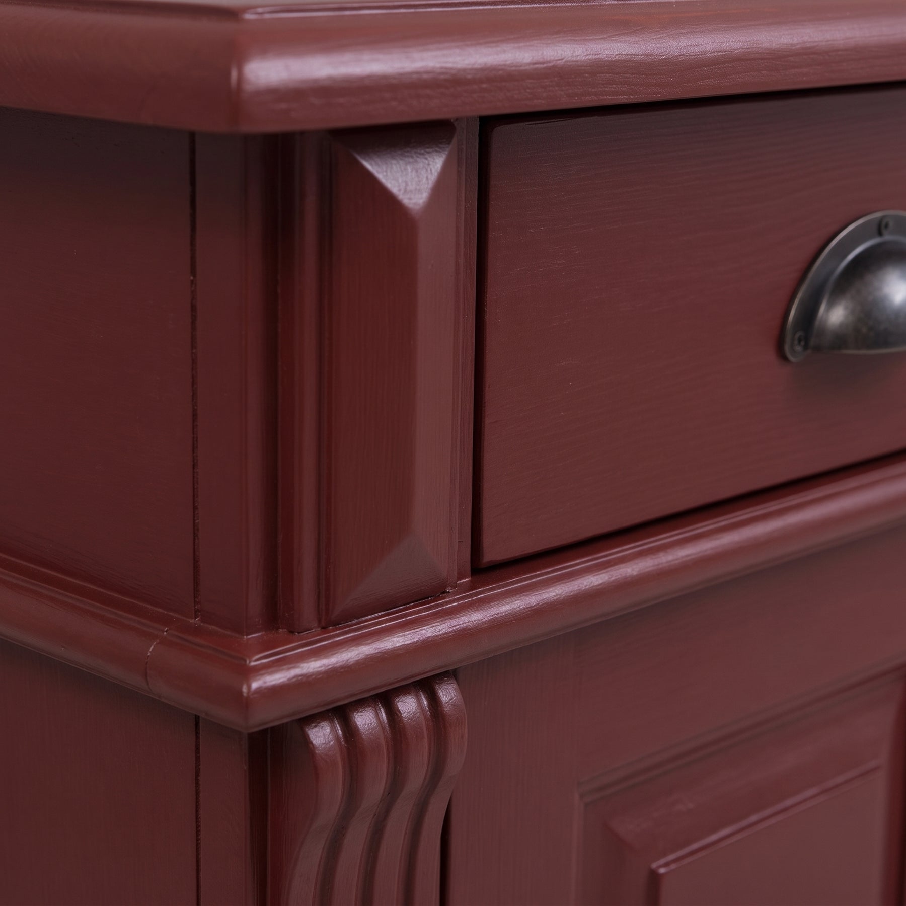 Desk Montreuil in bordeaux, close-up of the finish and construction, 160 x 70 x 78 cm