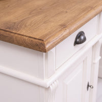 Desk Montreuil in solid oak, close-up of the finish and construction, 160 x 70 x 78 cm