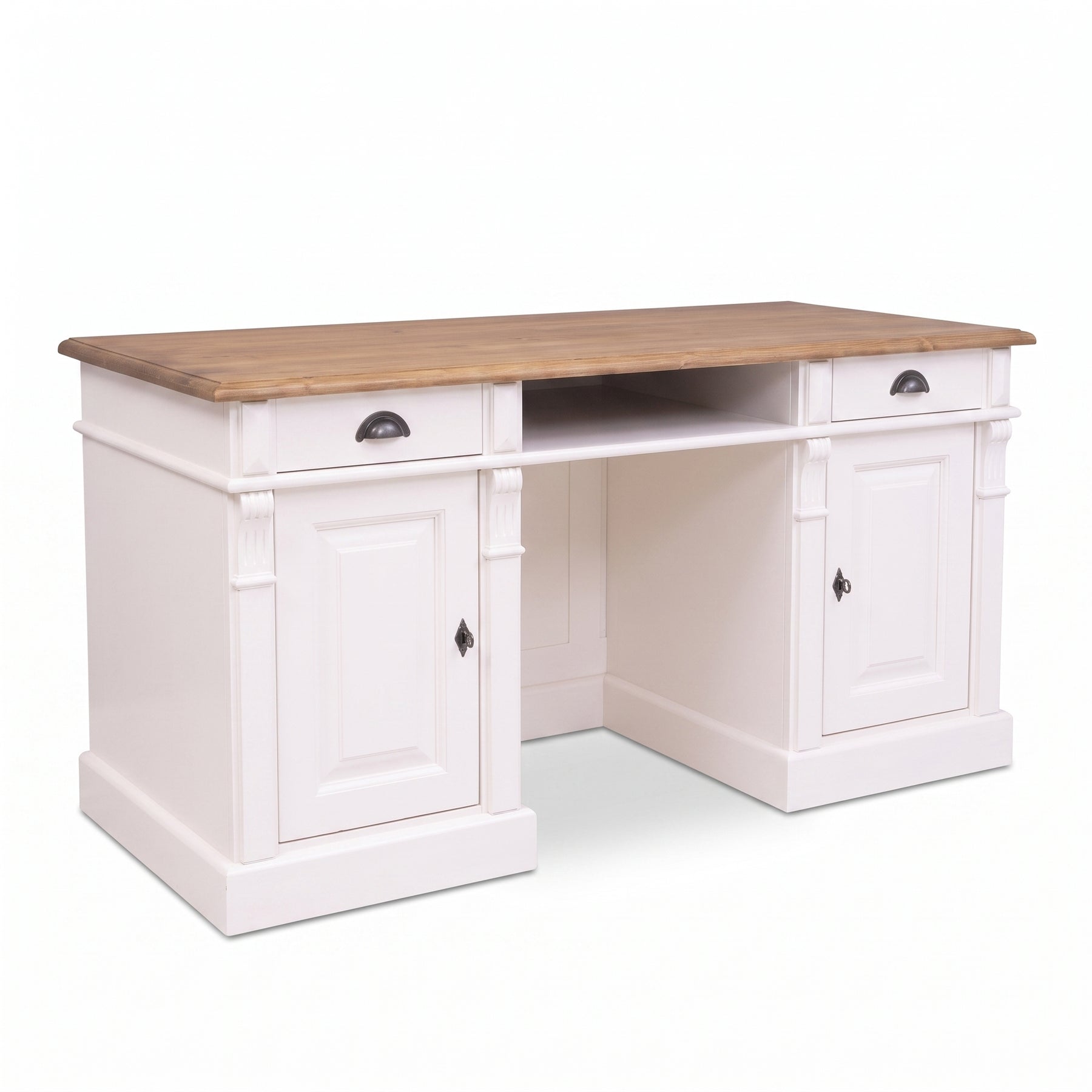 Desk Montreuil in white, three-quarter view from the front left, 160 x 70 x 78 cm