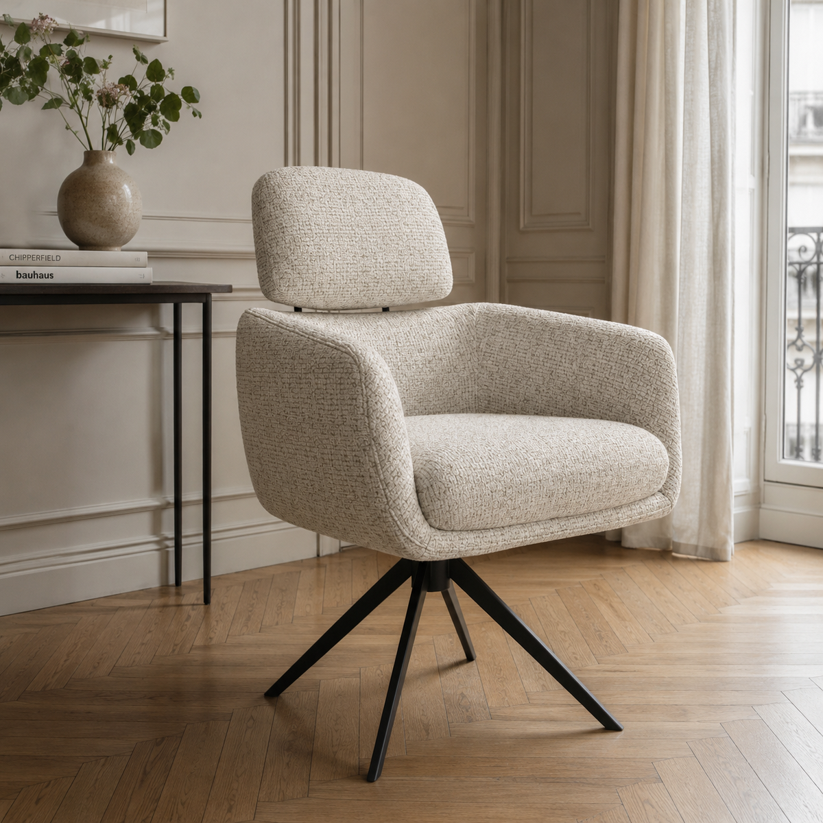 Chaise à manger Anita - Horta 186 tissu et base pivotante noire - 64 x 62 x 88 cm