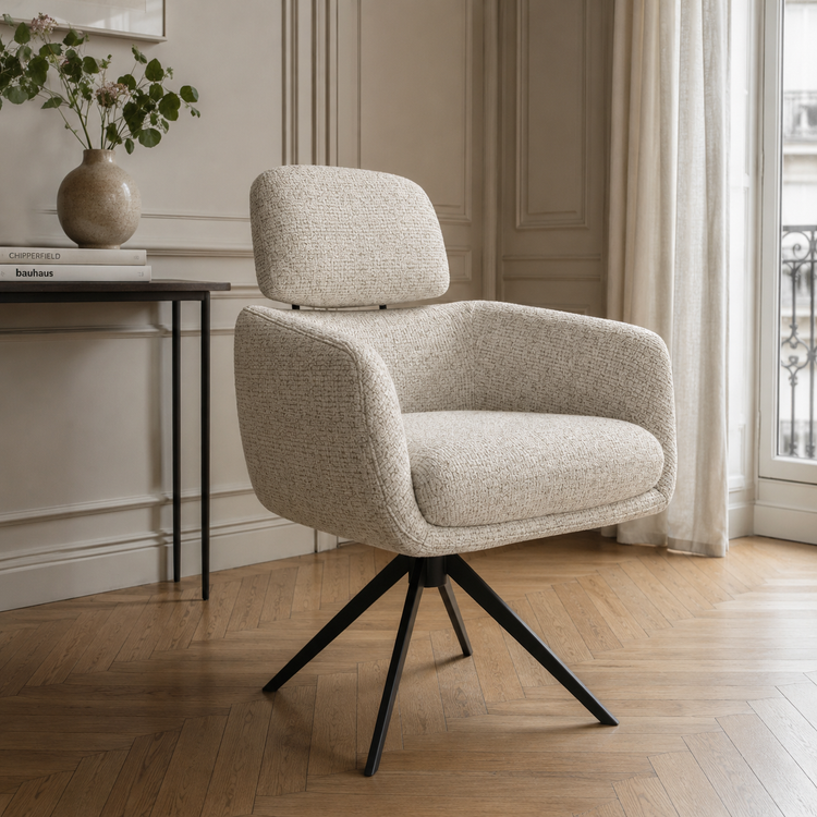 Chaise à manger Anita - Horta 186 tissu et base pivotante noire - 64 x 62 x 88 cm