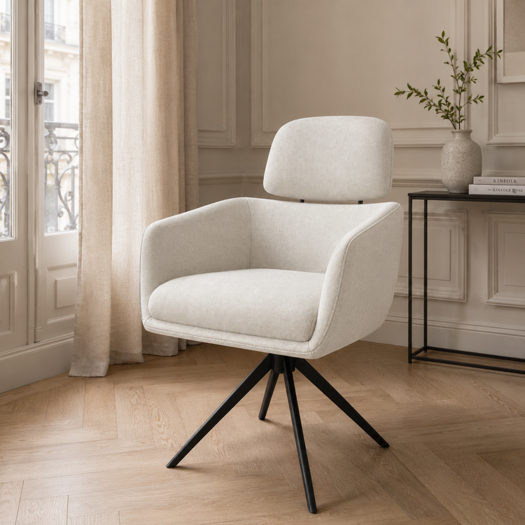 Chaise à manger Anita - Mito 01 Tissu & Base pivotante noire - 64 x 62 x 88 cm