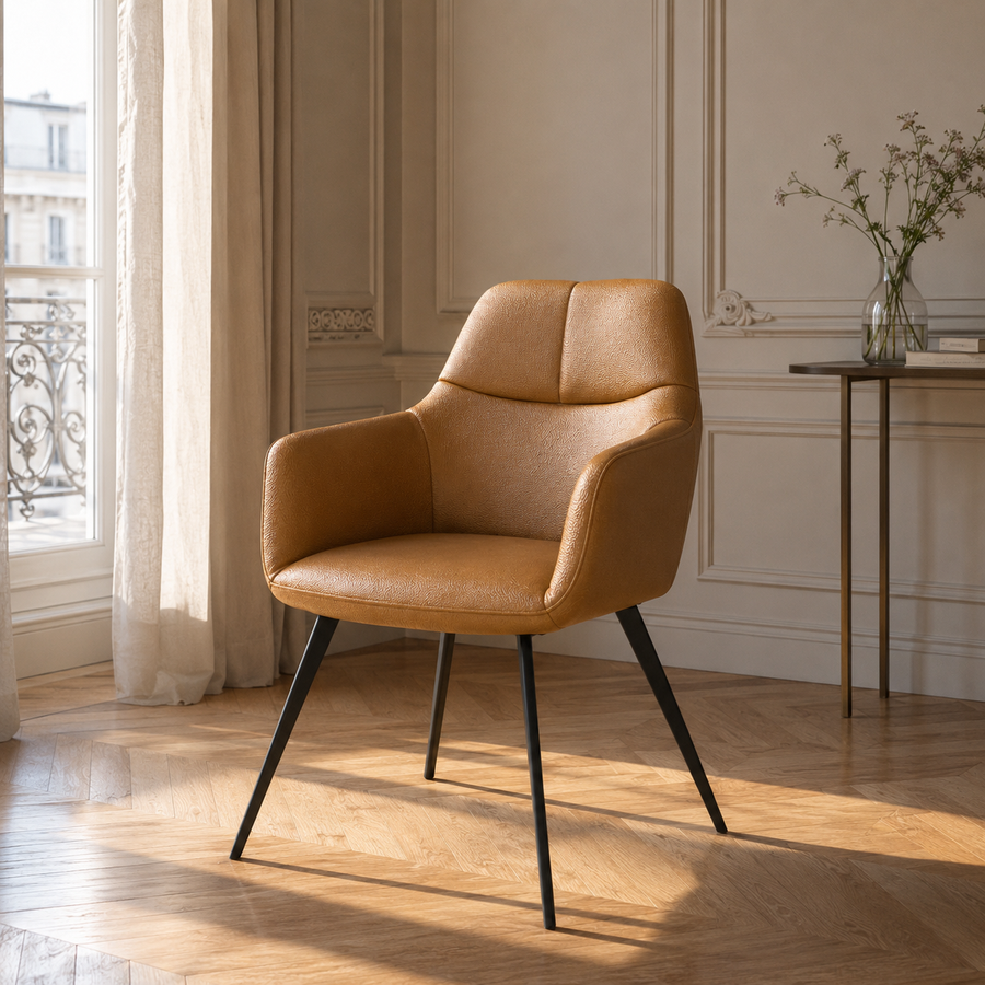 Speisestuhl Bari - B501 Cognac Leder & Black Metal Beine - 58 x 64 x 85 cm | Marcottestyle