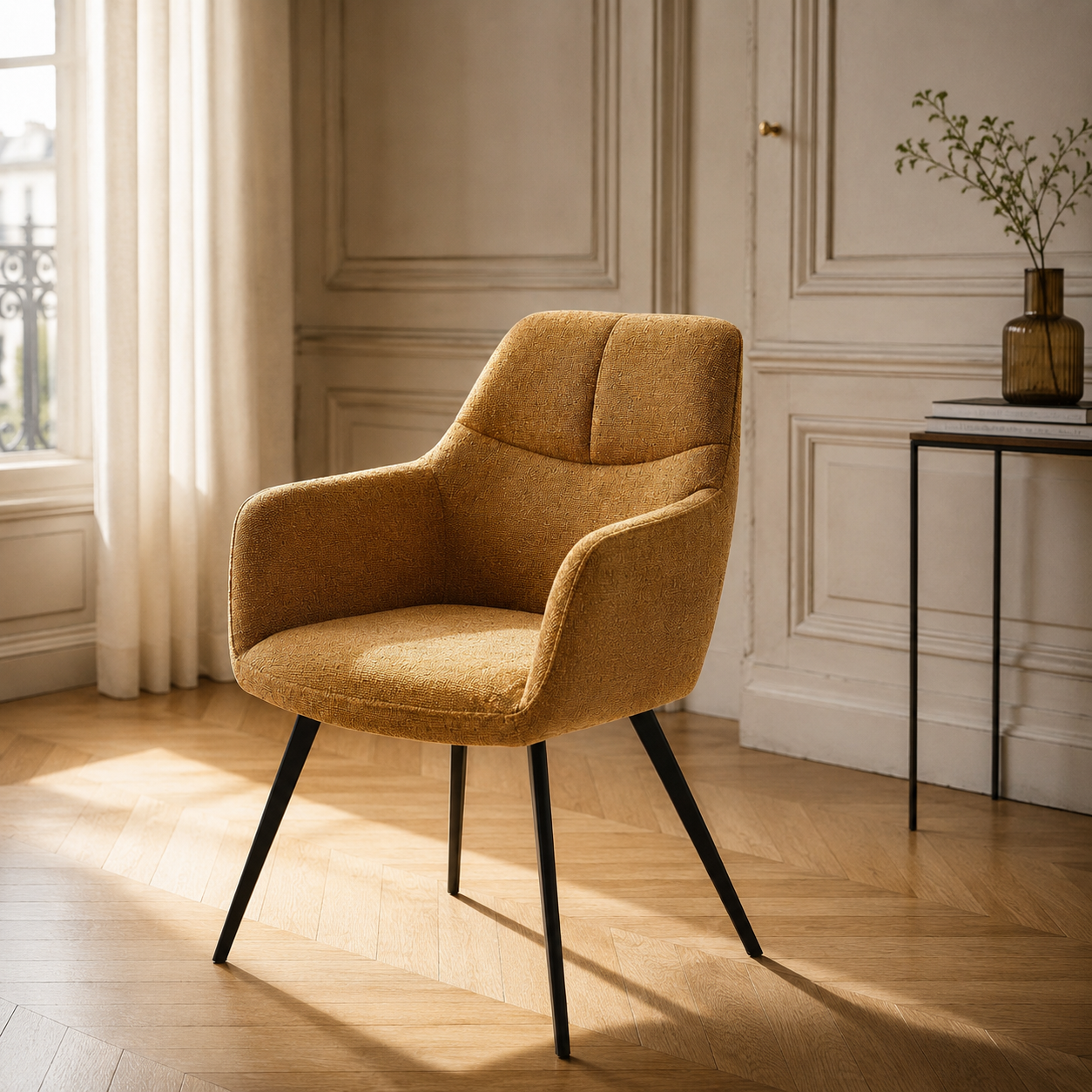 Dining Chair Bari - San Remo 401 Fabric & Black Metal Legs - 58 x 64 x 85 cm