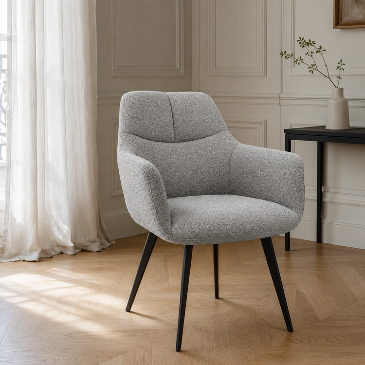 Chaise à manger Bari - San Remo 802 Tissu et pieds en métal noir - 58 x 64 x 85 cm