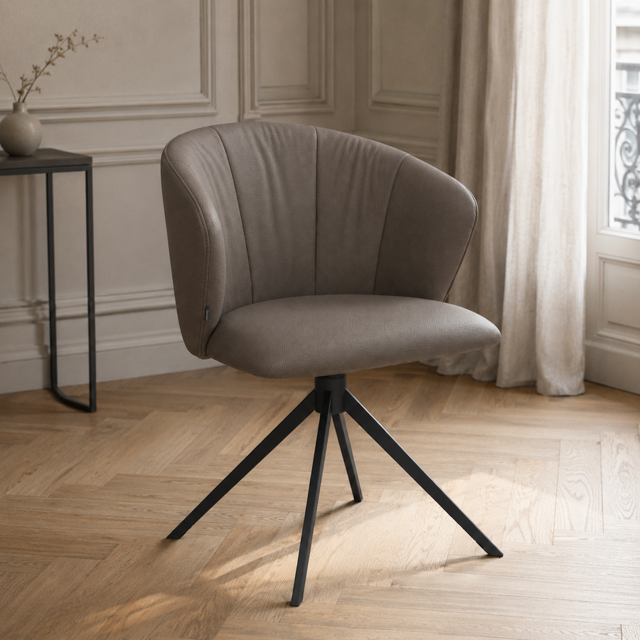 Dining Chair Bolzano - B402 Smog Leather & Black Swivel Base - 58 x 60 x 82 cm