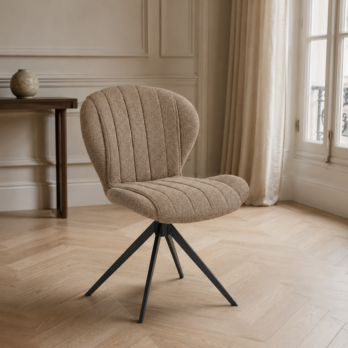 Eetstoel Vlinder - Bruine Sneak 16 Stof & Black Swivel Base - 53 x 61 x 82 cm