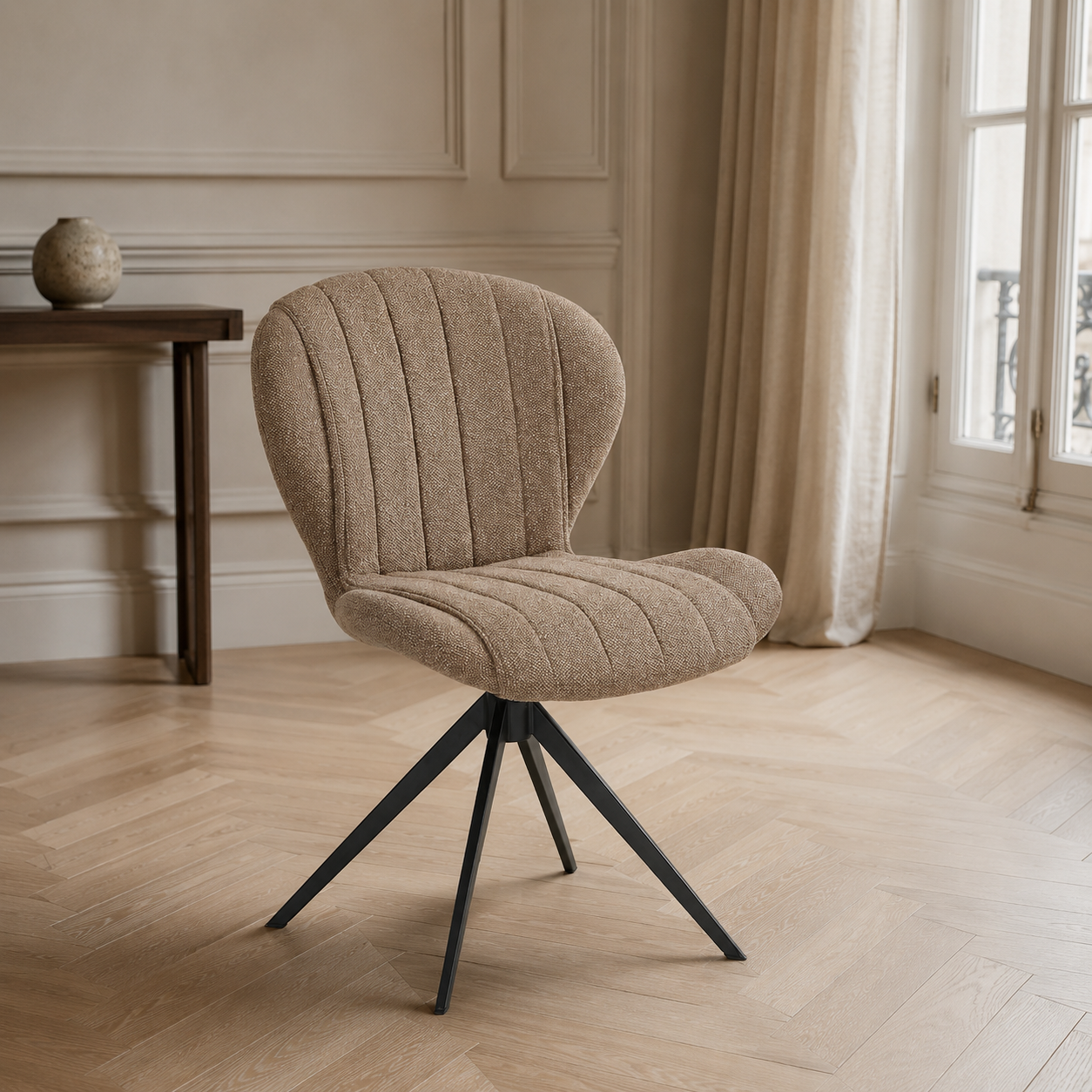 Dining Chair Butterfly - Brown Sneak 16 Fabric & Black Swivel Base - 53 x 61 x 82 cm