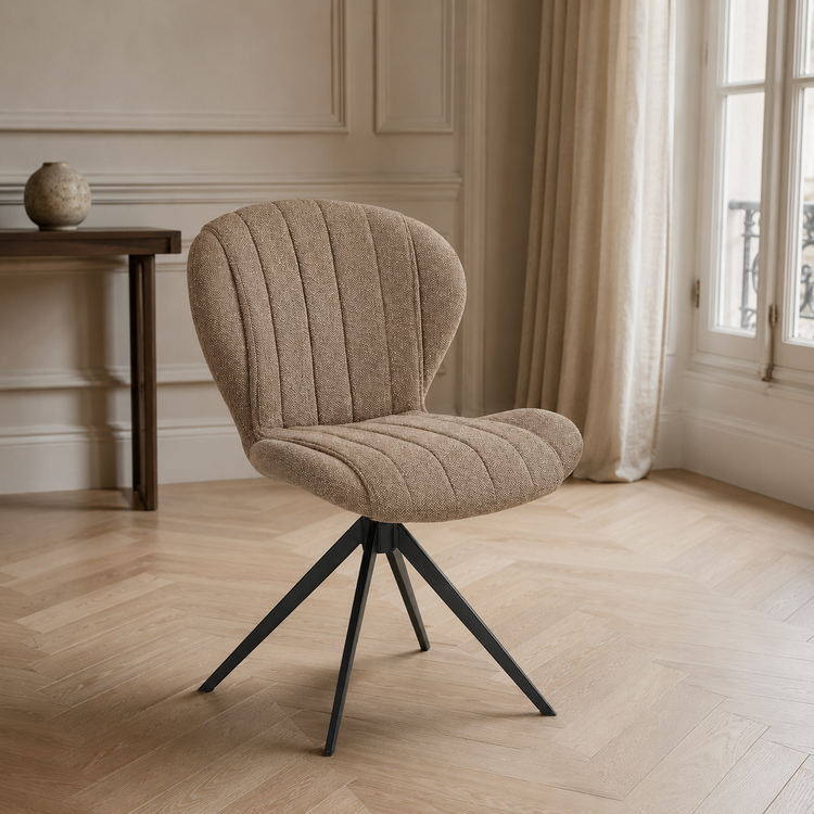 Eetstoel Vlinder - Bruine Sneak 16 Stof & Black Swivel Base - 53 x 61 x 82 cm