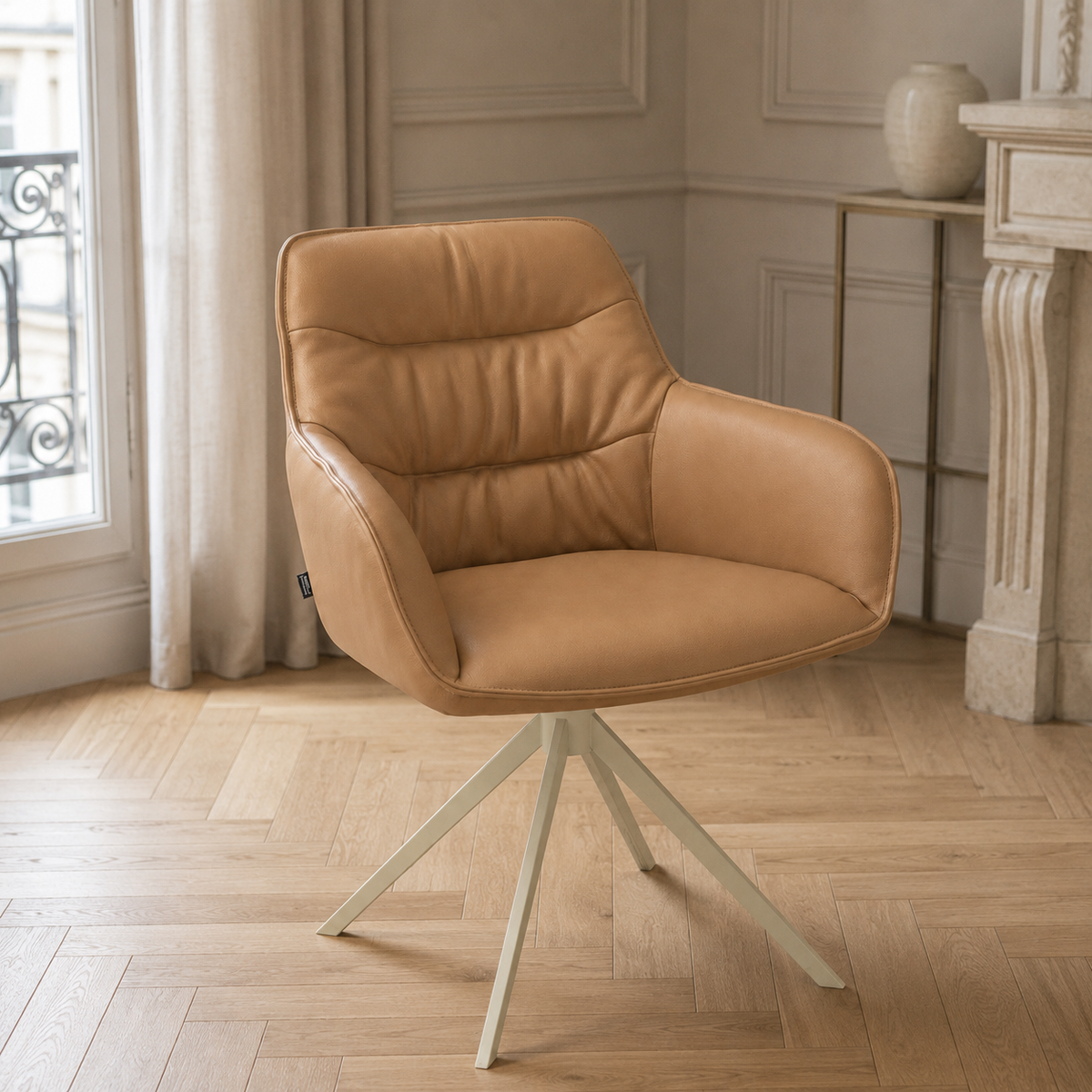 Eetstoel Como - Champagne Leder &amp; Champagne Swivel Base - 62 x 61 x 84 cm