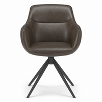 Dining Chair Ferrara - Dark Brown Leather & Black Swivel Base - 61 x 61 x 85 cm