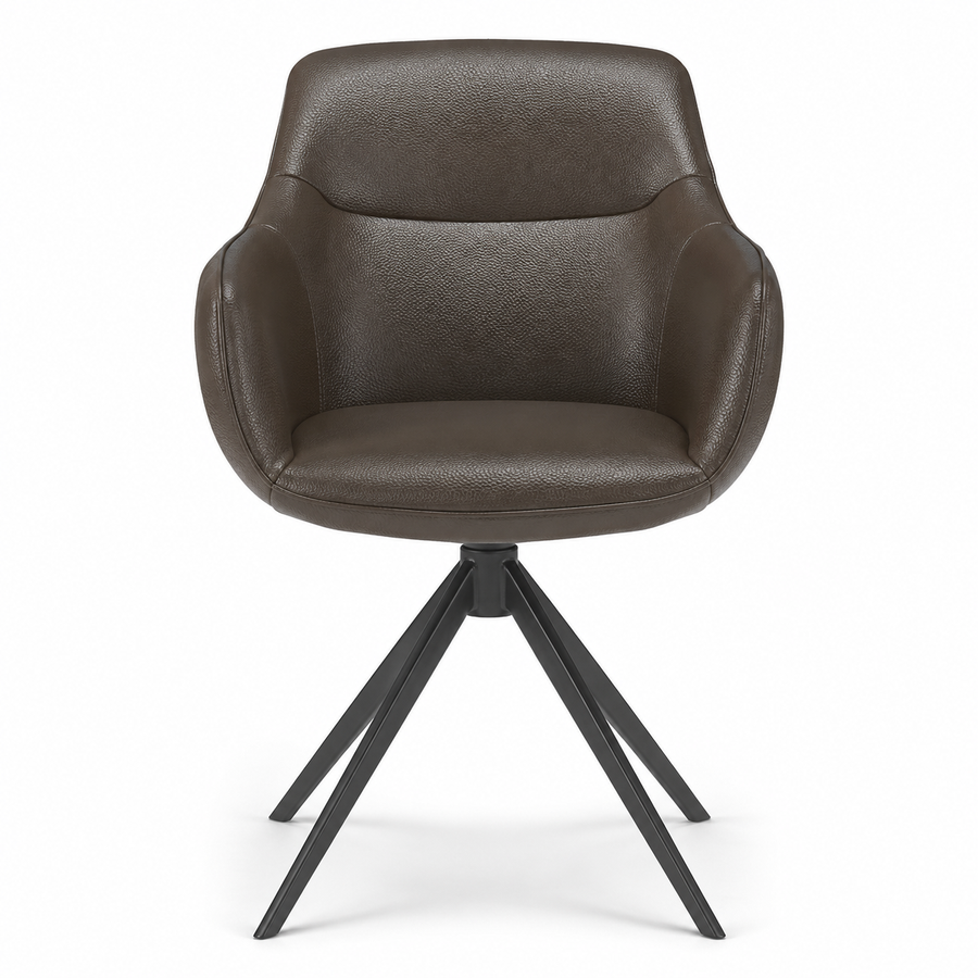 Dining Chair Ferrara - Dark Brown Leather & Black Swivel Base - 61 x 61 x 85 cm