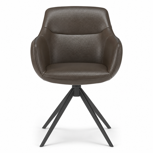 Fauteuil à manger Ferrara - Cuir brun foncé et base pivotante noire - 61 x 61 x 85 cm