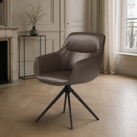 Dining Chair Ferrara - Dark Brown Leather & Black Swivel Base - 61 x 61 x 85 cm