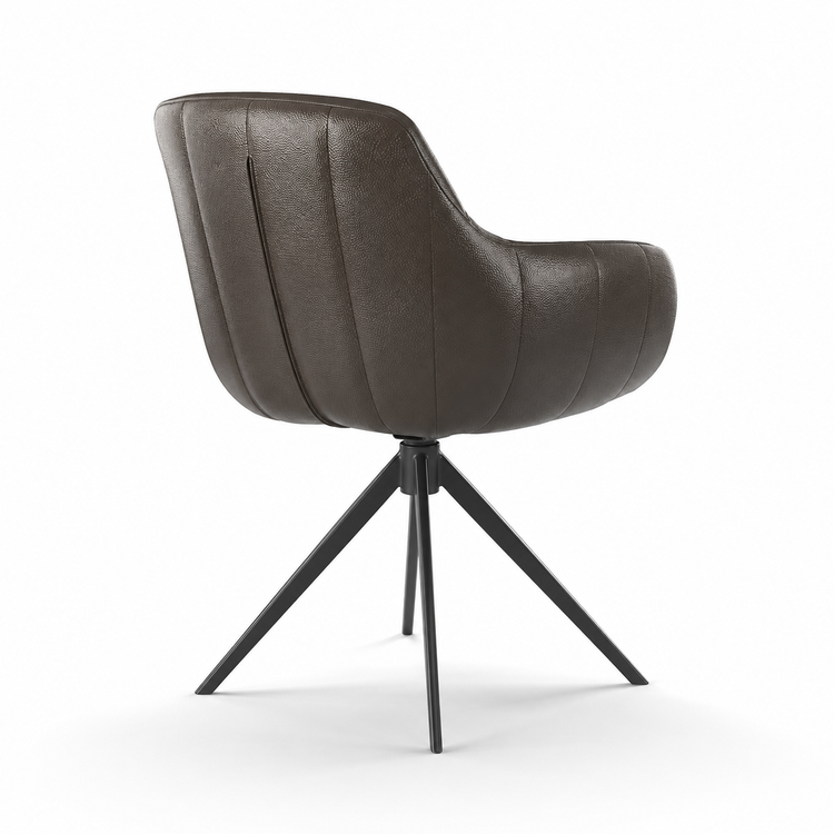 Eetstoel Ferrara - Donker Bruin Leder & Black Swivel Base - 61 x 61 x 85 cm