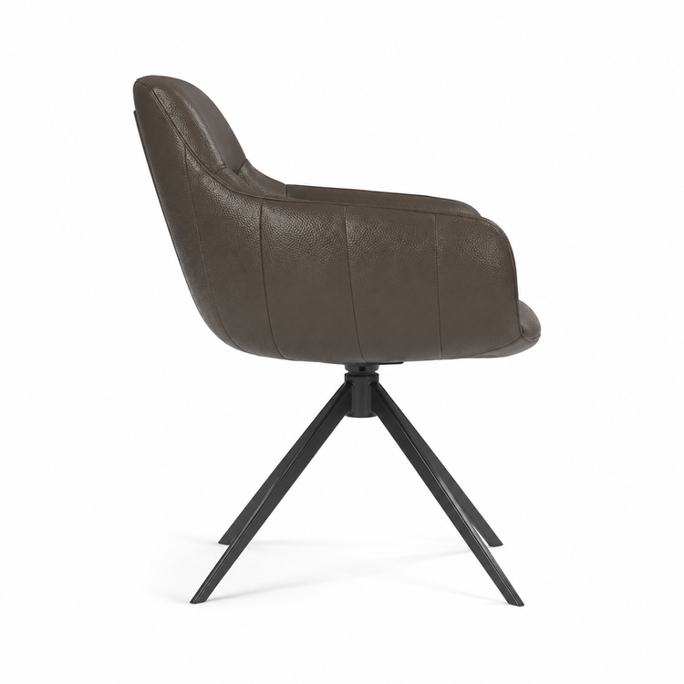 Eetstoel Ferrara - Donker Bruin Leder & Black Swivel Base - 61 x 61 x 85 cm