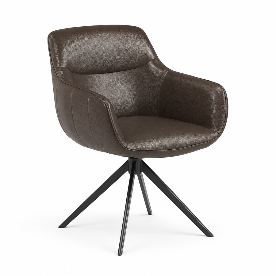 Dining Chair Ferrara - Dark Brown Leather & Black Swivel Base - 61 x 61 x 85 cm