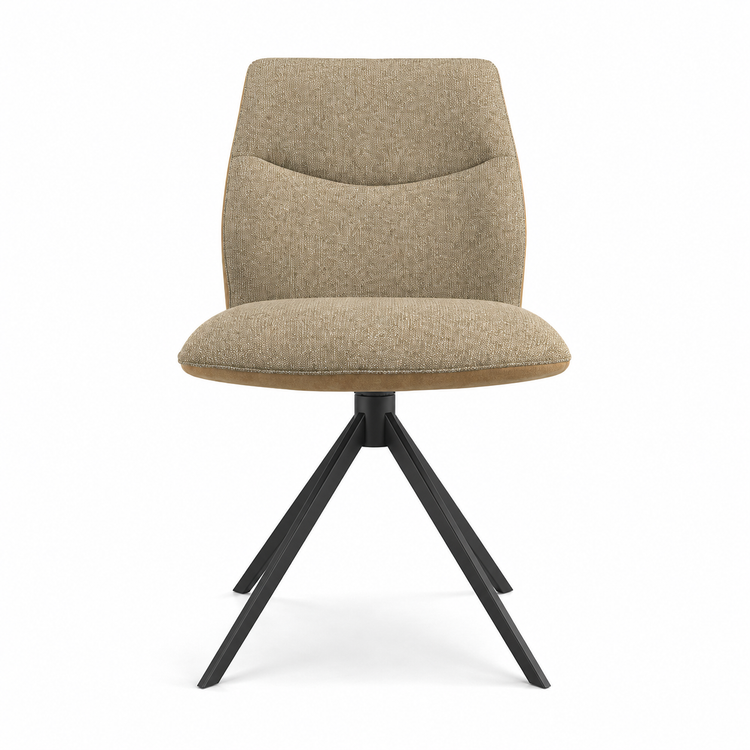 Chaise à manger Ferrara sans bras - Tissu Taureau beige 16 & Base pivotante noire - 46 x 63 x 84.5 cm