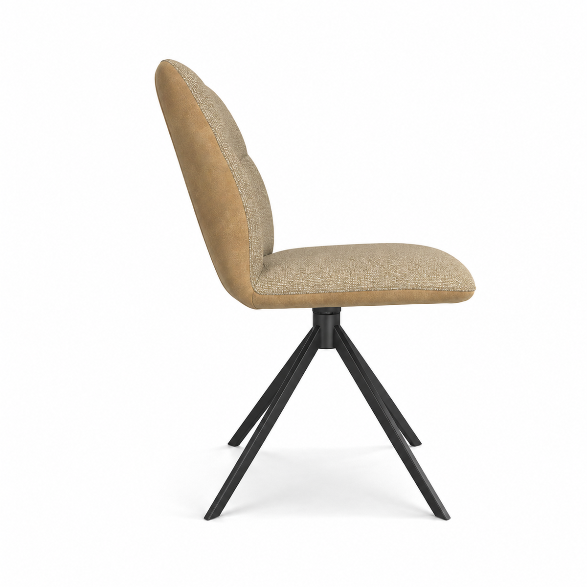 Chaise à manger Ferrara sans bras - Tissu Taureau beige 16 & Base pivotante noire - 46 x 63 x 84.5 cm